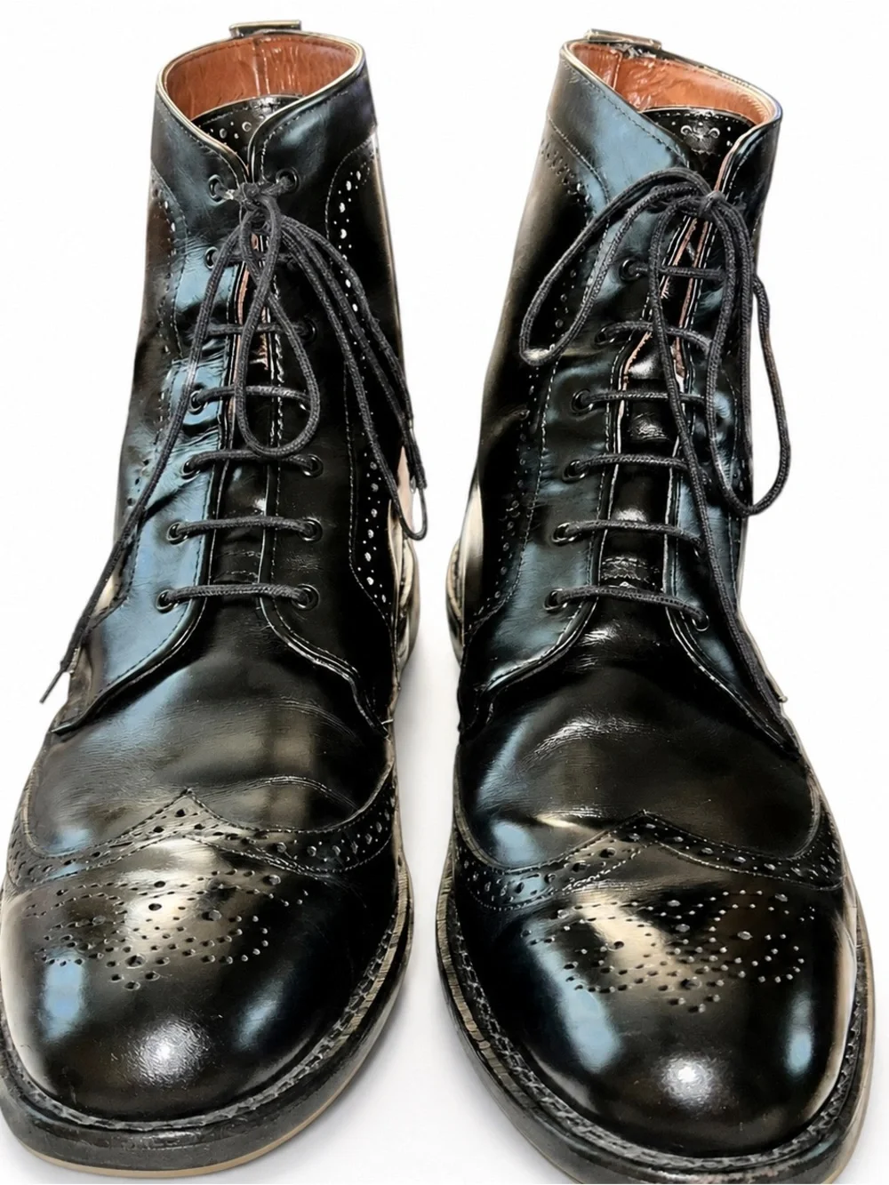 Allen Edmonds Black Leather Wingtip Brogue Boots Size 13 B Dainite Sole